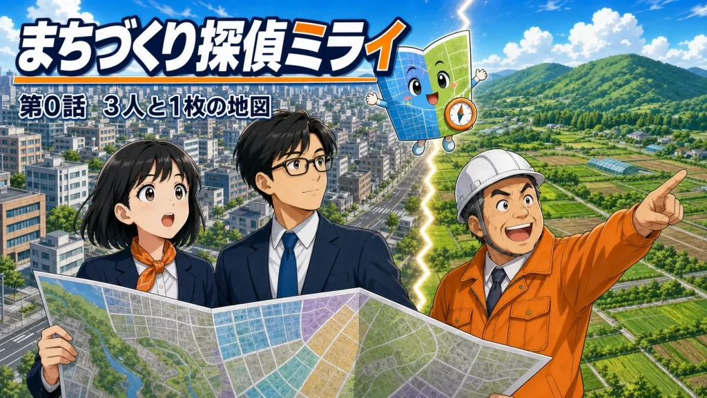 漫画「まちづくり探偵ミライ」第0話『3人と1枚の地図』のカバー